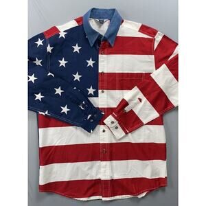 Roper Long Sleeve Button Front USA Flag Print Western Shirt. Men's Size M, EUC!!